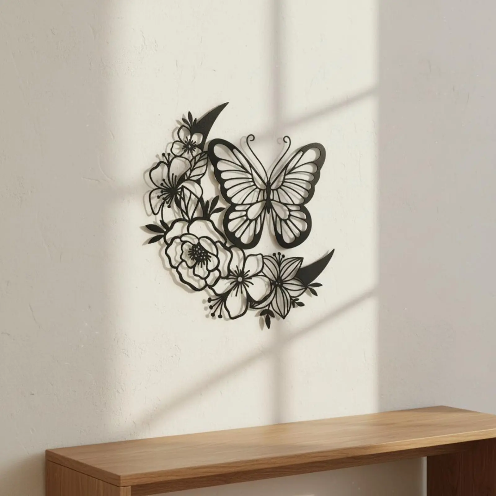 Butterfly Flower Wall Decor Waterproof Metal Butterfly Wall Decor House Decoration Long-Lasting Easy to Hang for Garden, Balcony