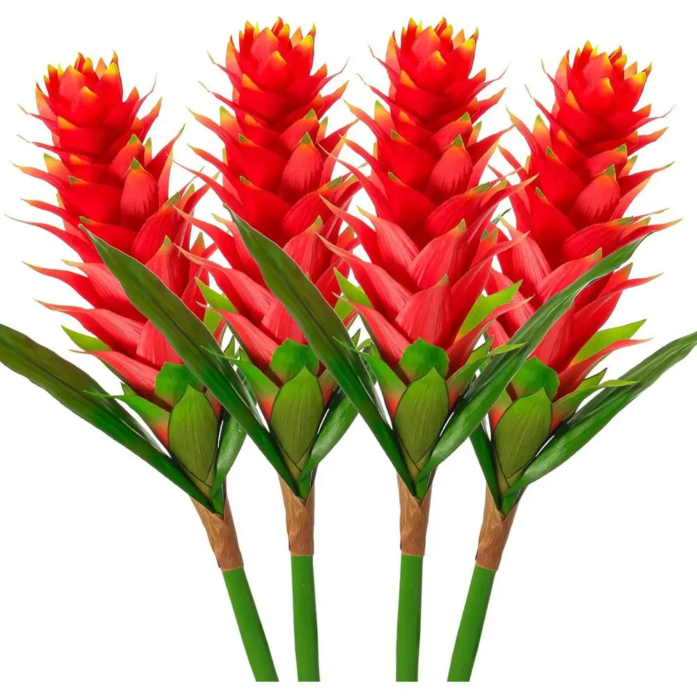 

Искусственные тропические цветы бромелии, 16 дюймов, красные, с эффектом шелка, имитация растений для декора дома, кухни, полок и офиса