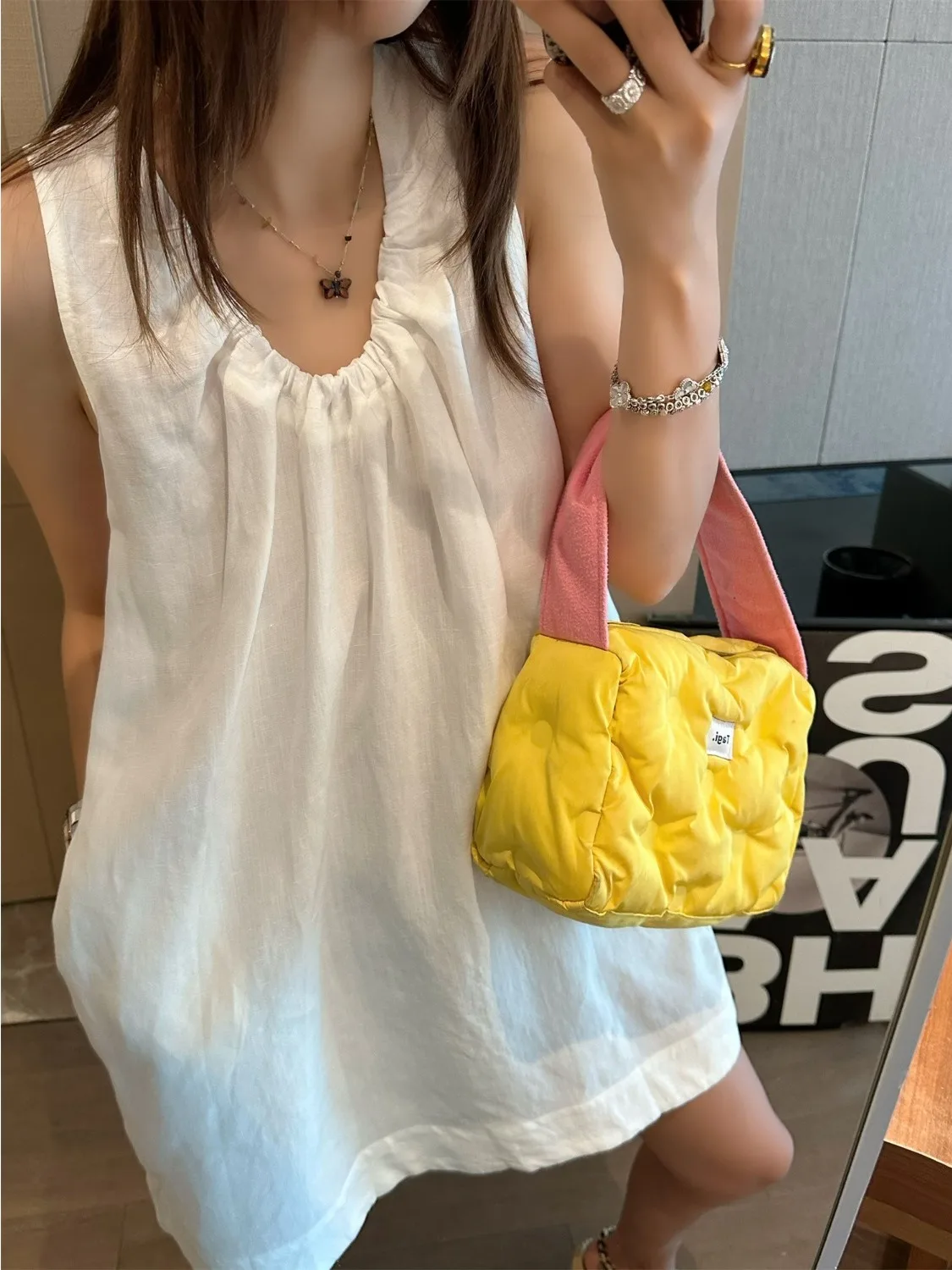 Sweet Lightweight Linen Sleeveless Vest Dress Women's 2026 Summer Unique Simple A-Line White Dress Casual Style VU-Neck