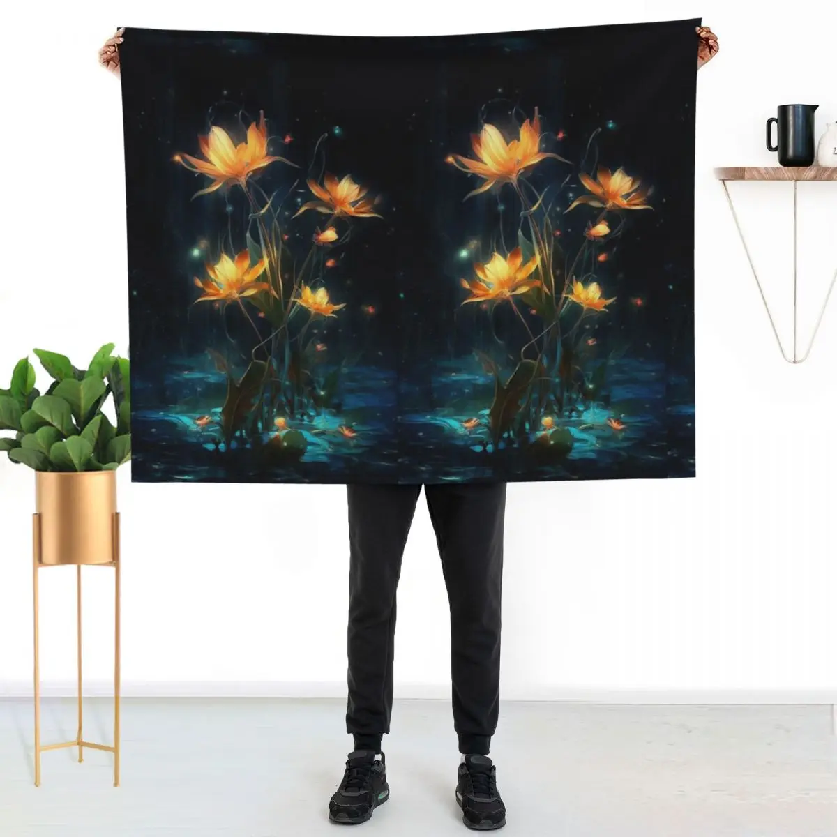 Flowers Lightning the Dark - Magical Glowings Flowers Throw Blanket Warm Comfortable Blanket for Office Napping