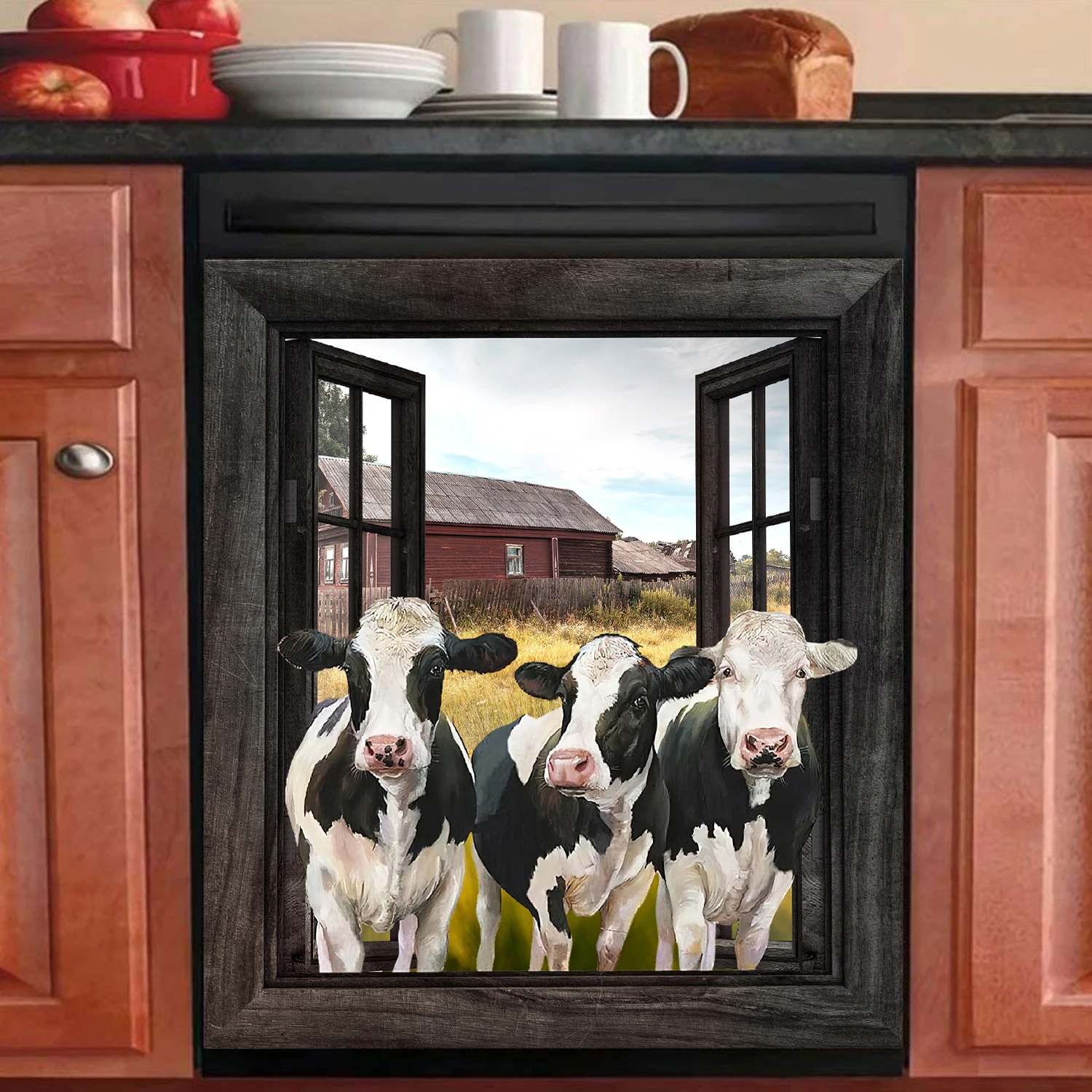 1pc Cow Pattern Dishwasher Magnetic Sticker Waterproof And Stain Resistant Kitchen Stove Refrigerator Sticker Home Decoration