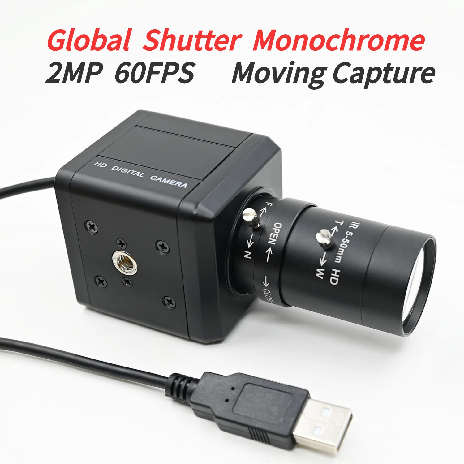 Global Shutter Camera USB 2MP 60FPS Monochrome High Speed Moving Capture With CS Lens 5-50mm 2.8-12mm Plug And Play 1600x 1200