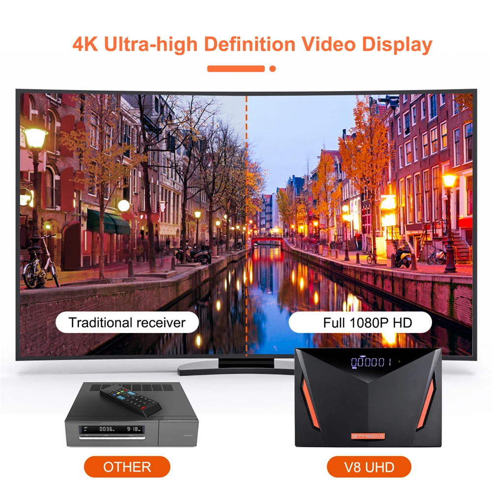 GTMEDIA V8 UHD 4K 울트라 HD 스마트 TV 박스, DVB-S S2 S2X + T T2 + C, 지상 TV 리시버 스마트 카드 슬롯 지지대, MARS ECAM CCAM M3U