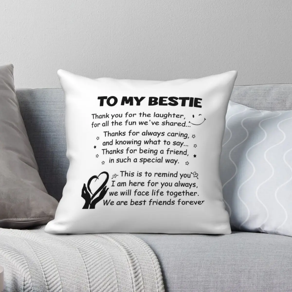 To My Bestie Thank You For The Laughter Pillowcase Polyester Linen Velvet Creative Zip Decor Throw Pillow Case Sofa Seater Cover