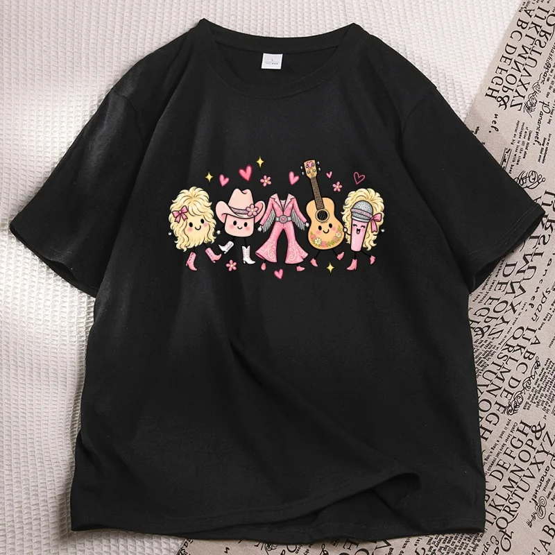 Dolly Parton Country Music Graphic T Shirts Women Trendy Western Country Cotton Short Sleeve Tshirt Casual Round Neck Printed