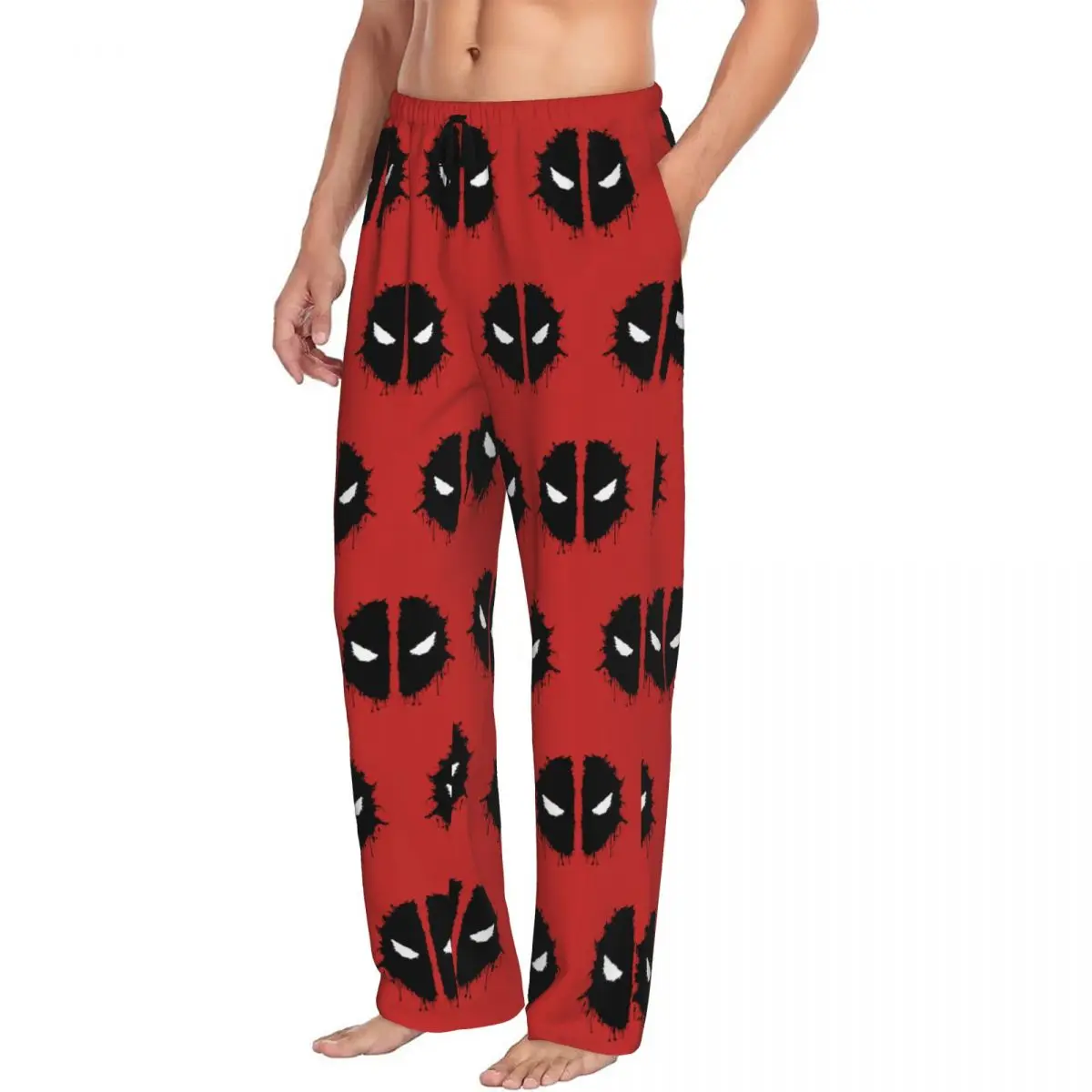 Custom Deadpool Cartoon Face Pajama Pants Men Animation Comic Lounge Sleep Stretch Sleepwear Bottoms with Pockets