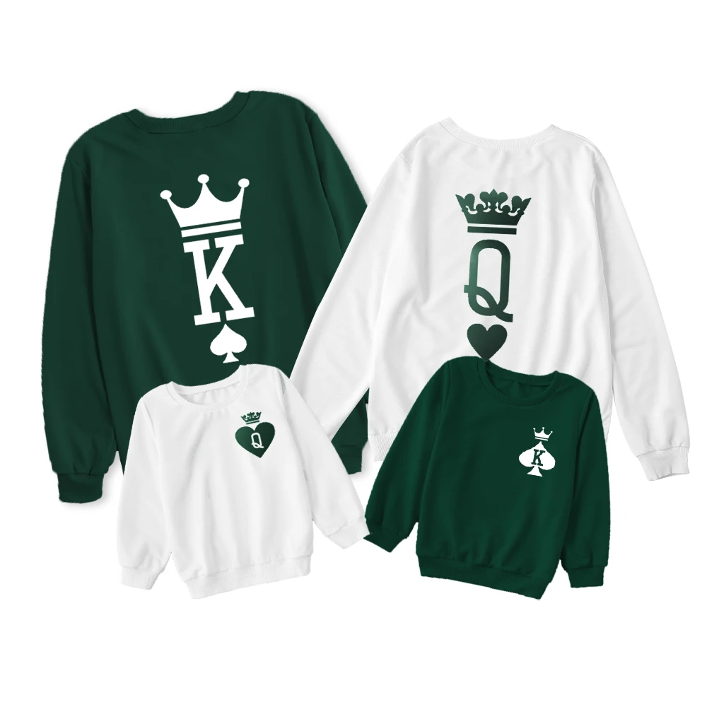 Family Matching Clothes Green Dad and Son Sweatshirt Crown print White mommy and daughter Family matching clothes