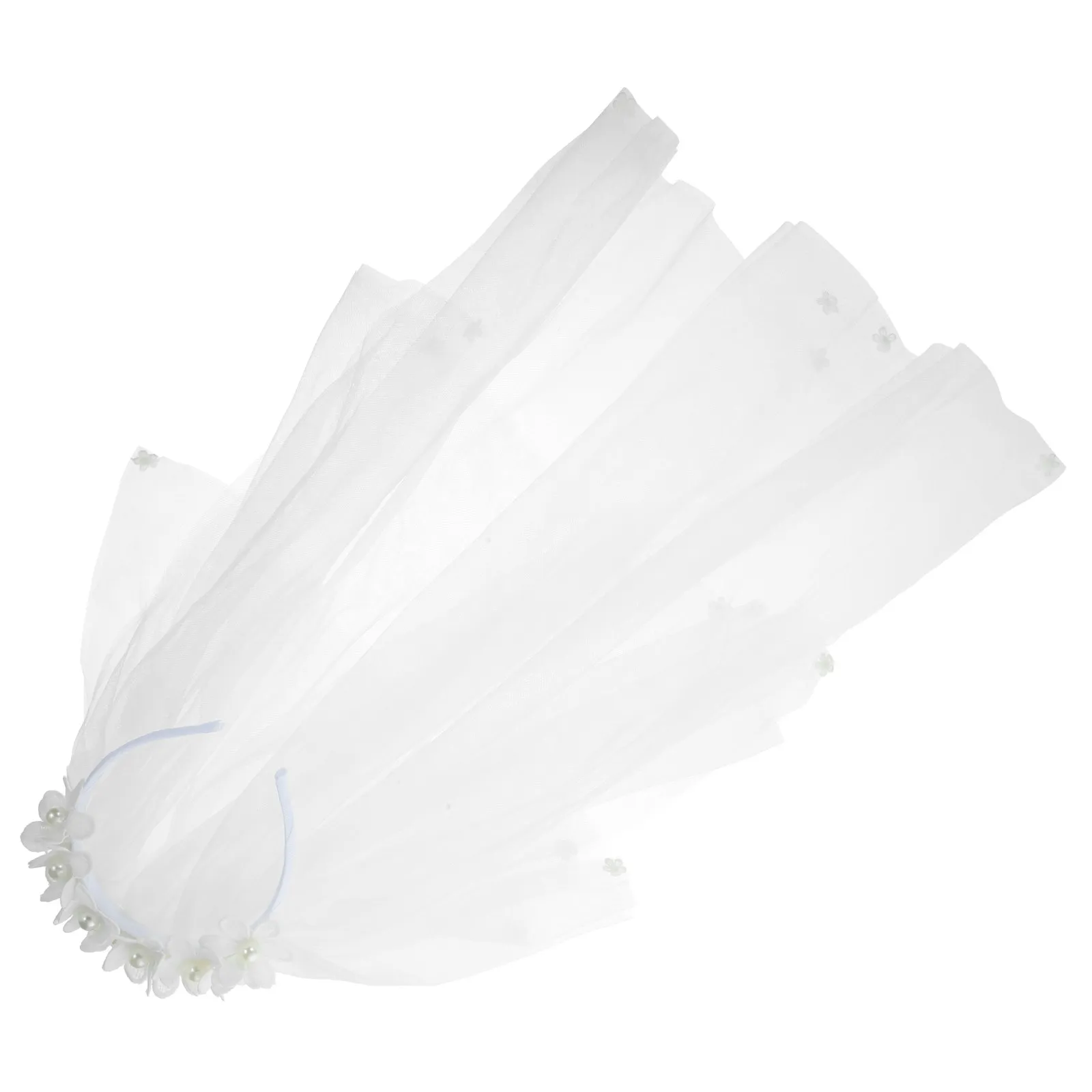 

Kids Flower Girl Headband with Pearl Embellished Veil Lovely Party Hair Accessory for Birthday Costume Carnival Christmas Easter
