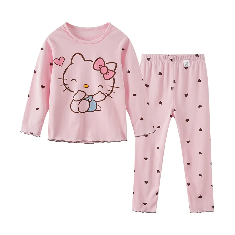 Hello Kitty Baby Cotton Set Sanrio Kids Pajamas Suit Mymelody Clothing Long Sleeve Kids Suit Cute Cartoon Toddler Suit Nightgown