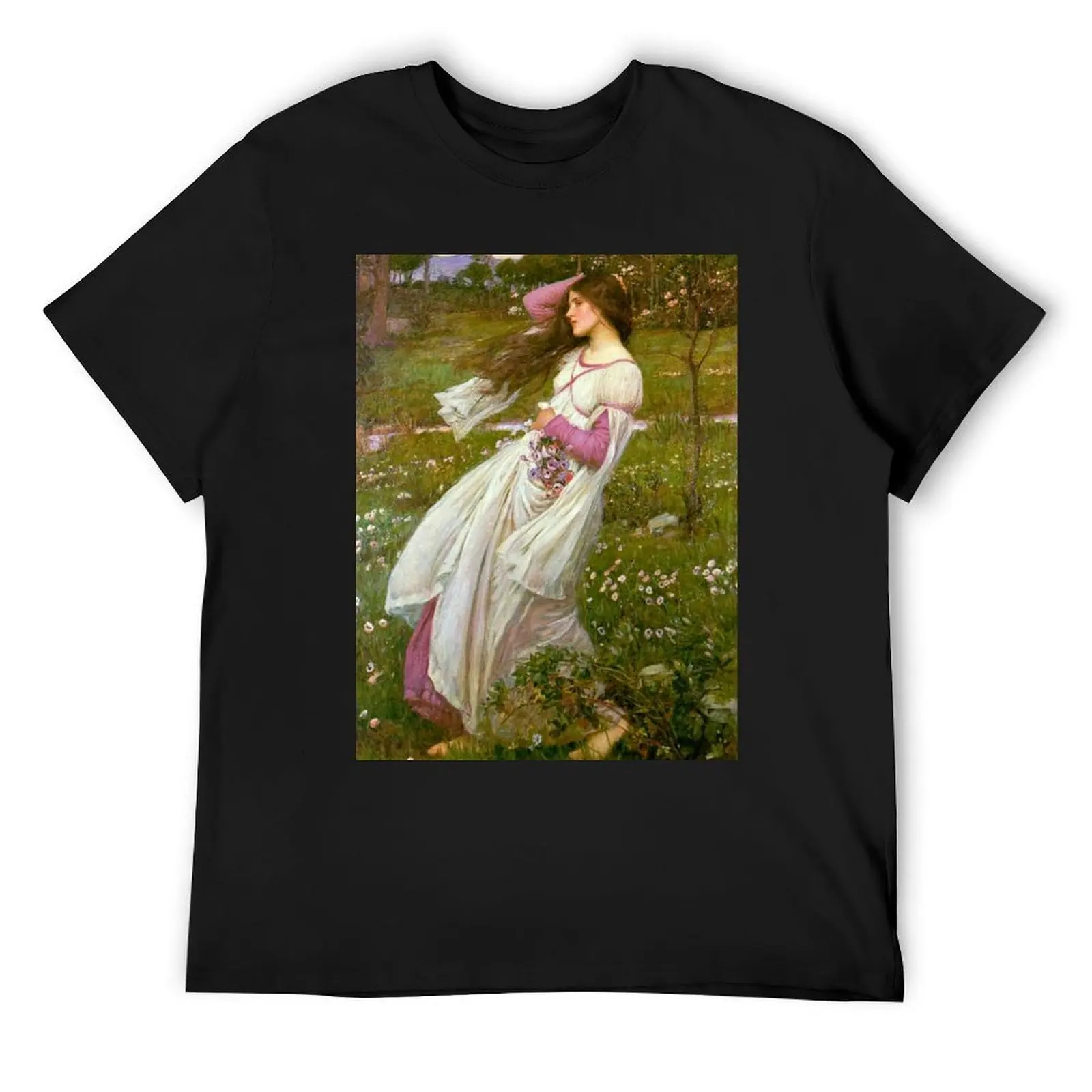 John William Waterhouse - Windflowers T-Shirt blacks plain men clothings