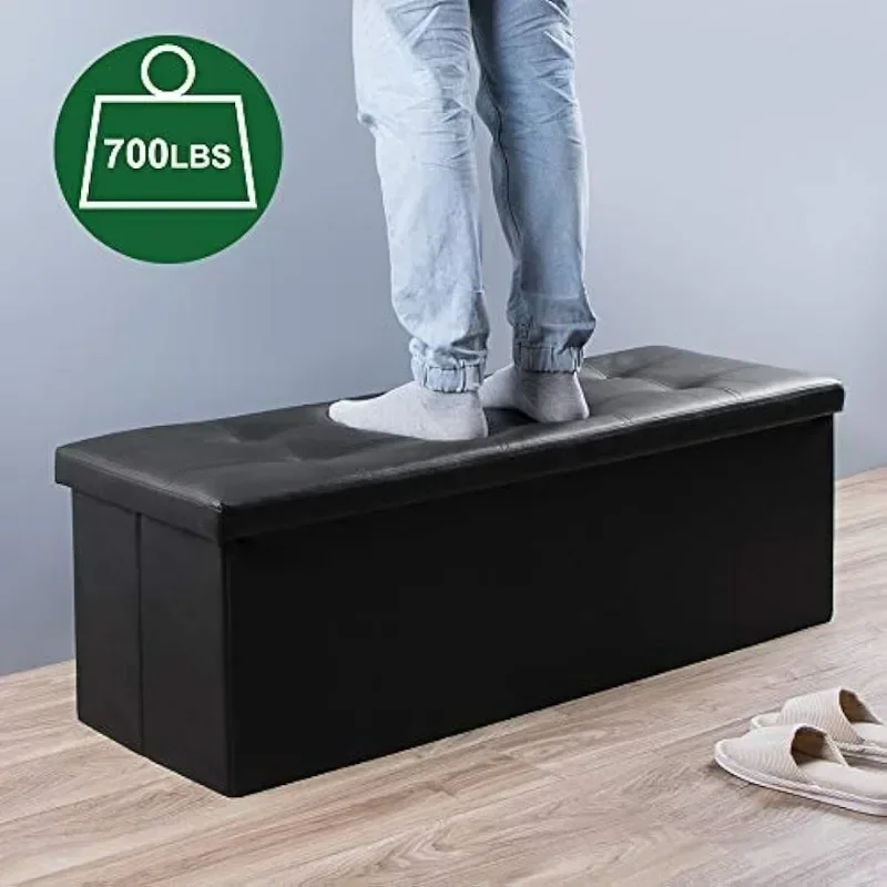 Inch Folding Storage Ottoman Bench Cube Hold Up 700lbs Faux Leather Long Chest with Memory Foam Seat Footrest Stool