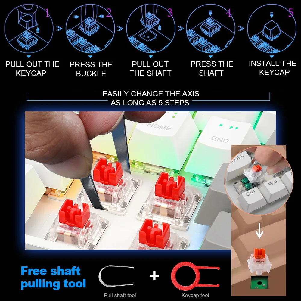 E-YOOSO Z11 RGB USB 60% Mini clavier de jeu mécanique bleu rouge interrupteur 61 touches câble détachable filaire, portable pour PC de voyage