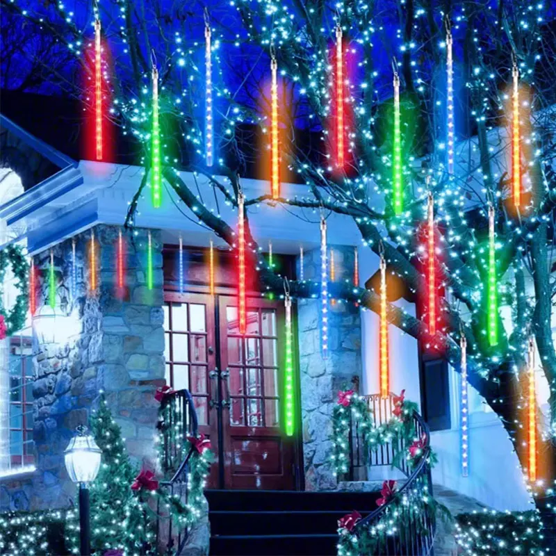 Christmas Icicle Lights Winter Eave Window Chaser LED Meteor Shower Hanging Icicle String Lights Connectable Raindrop Lights