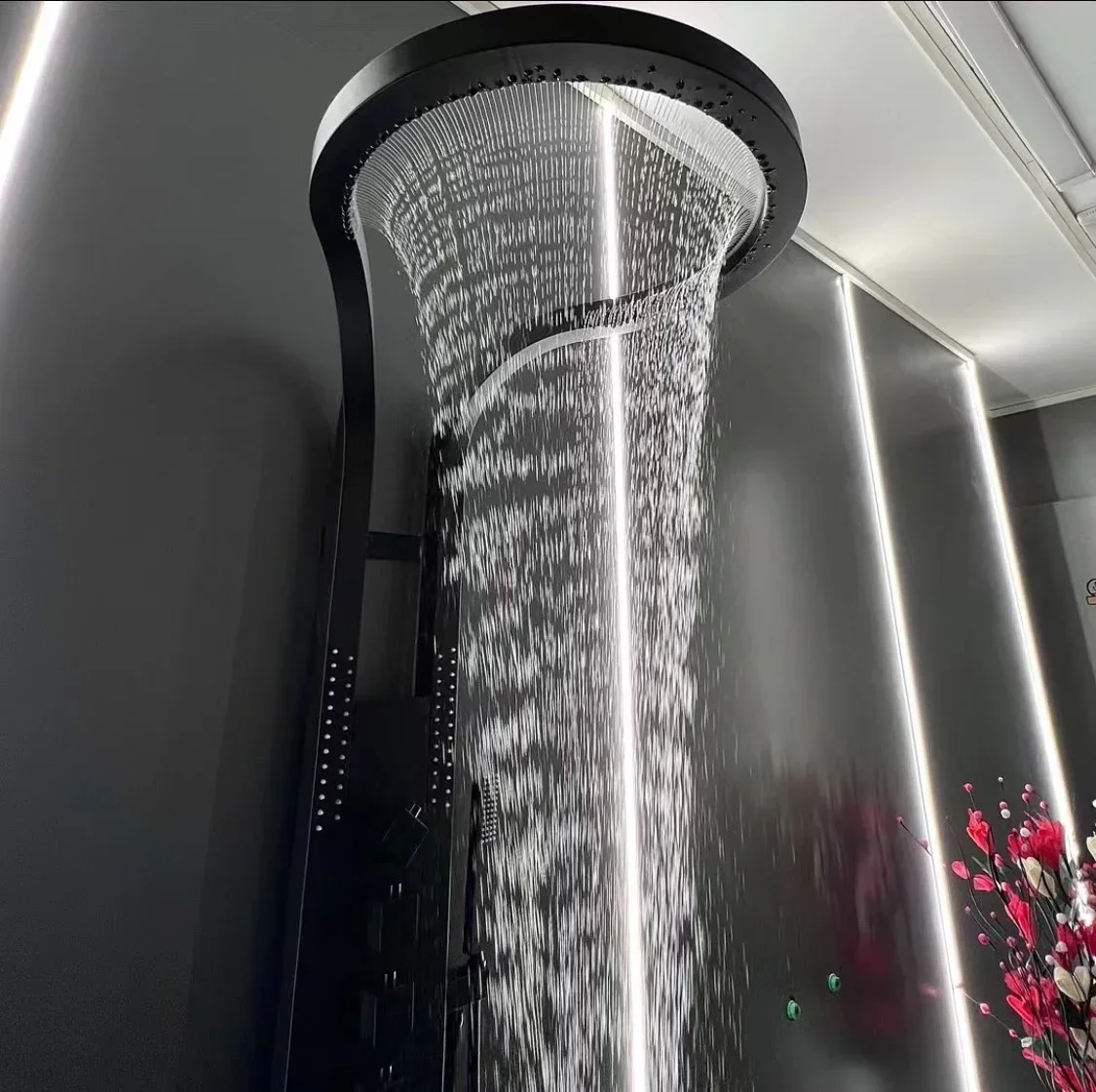 Shower Head Set System, Waterfall Rainfall,Luxury Multifunction Wall Mounted Panel ,Black Brass, Bathroom Hotel