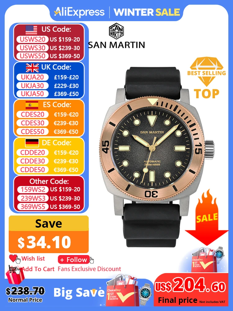 San Martin 42mm Retro Titanium Diver Watch NH35 Automatic Men Mechanical Watches Bronze Bezel Sapphire Luminous Waterproof 200m