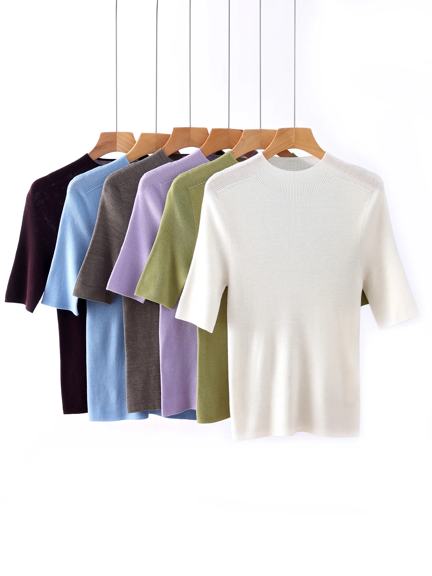 

High Quality Women's 100% Wool T-Shirts Spring Summer Female Knitwear Female Pullover Short Sleeve Clothing Tops Worsted Blouse