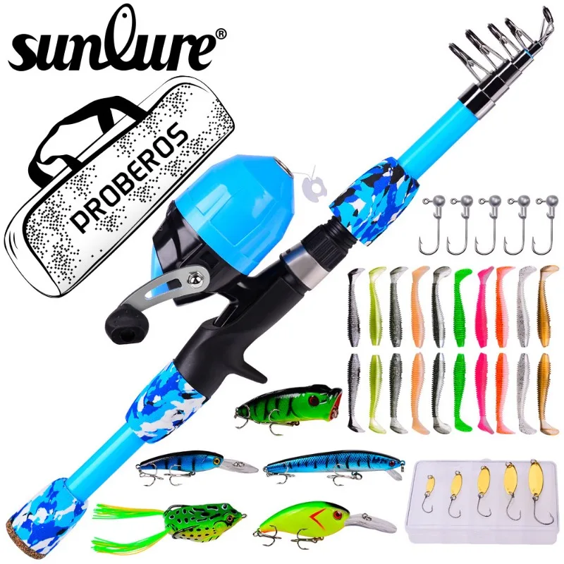 Children Fishing Pole Telescopic Fishing Pole Rod  And Spinning Reel Baits Hooks Travel Pole Set