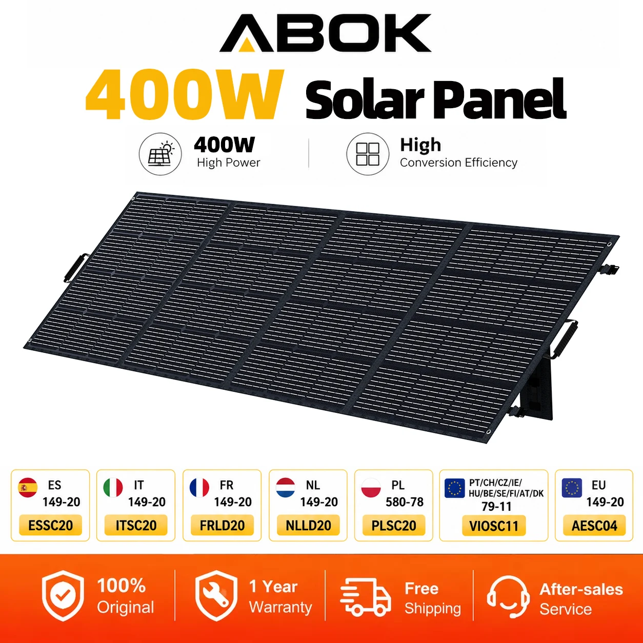 Image of ABOK 400W Monokristallines Solarpanel mit MC4-Ausgang, IP68, flexibel, wasserdicht, für Powerstation/Wohnmobil/Camping/Zuhause/Wandern