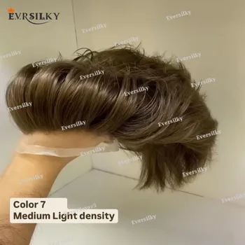 100% שיער אדם פאה נשיפה נשיפה תחרה & קו שיער טבעי Q6 תחרה מול בלונדינית חמדן אפור כהה mens toupy