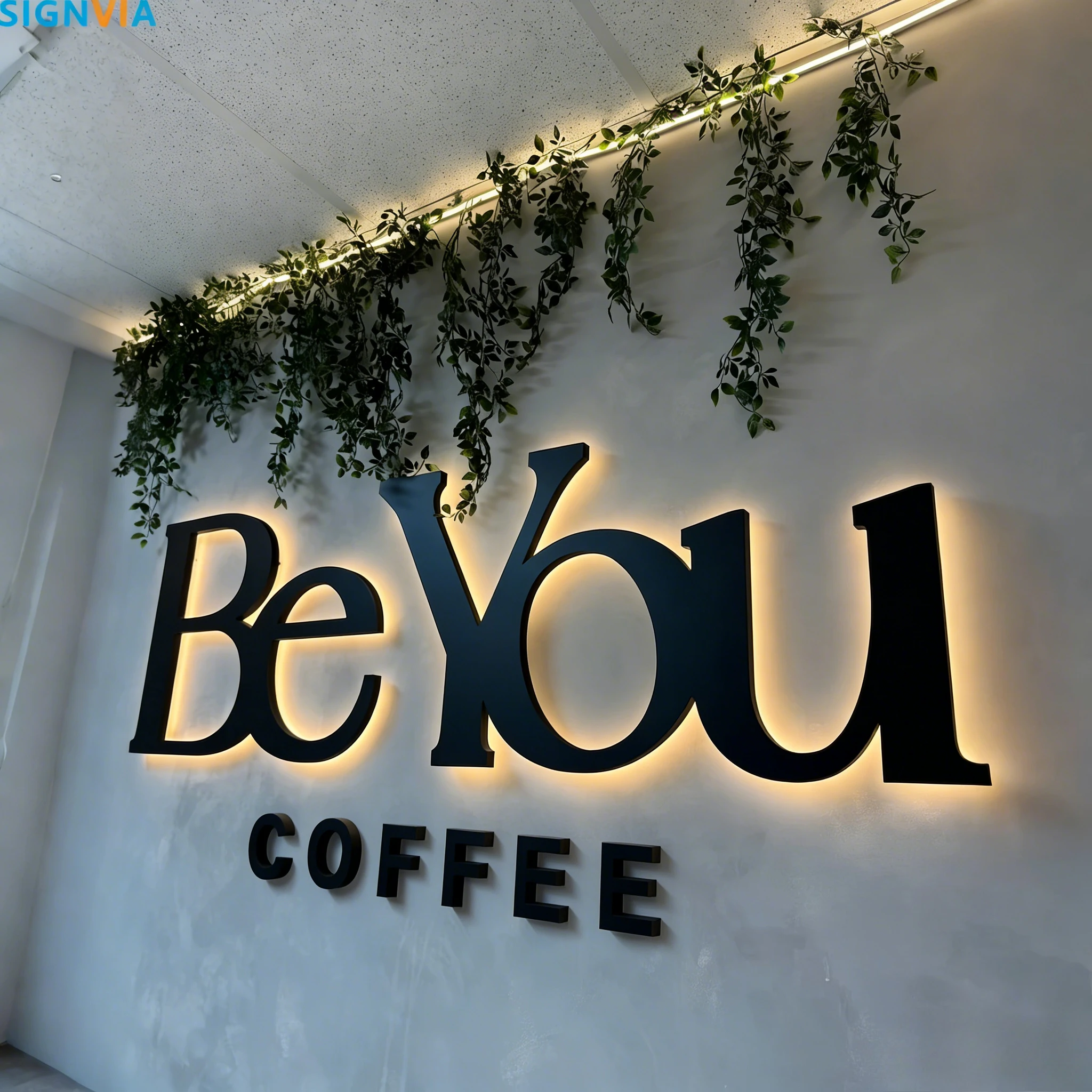 Custom 3D Metal Letter LED Wall Logo - Backlit Halo Front Lit Coffee Shop Cafe Signage Business Decor for Outdoor Indoor Cafe