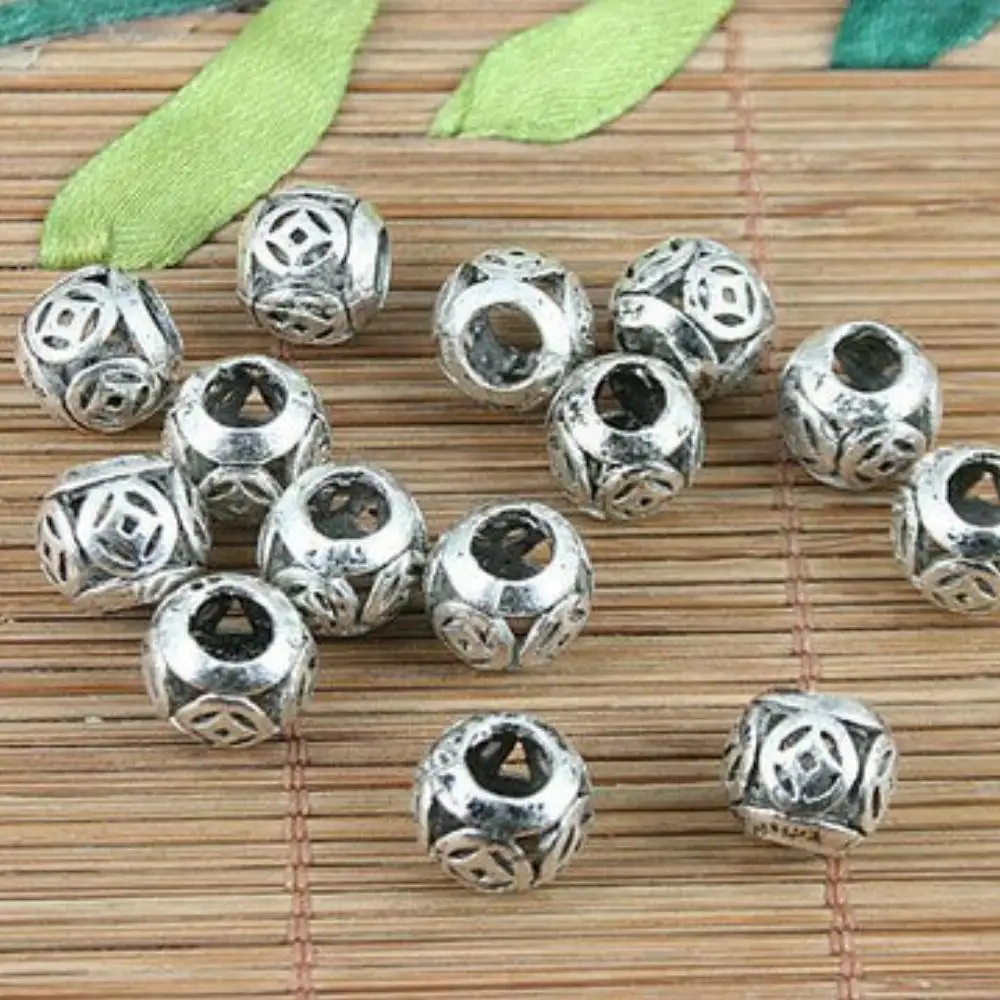 

10PCS 8.7*9.7mm hole 4.5mm TIBETAN SILVER PATTERNS HOLLOW LOOSE BEADS FIT BRACELET H5110