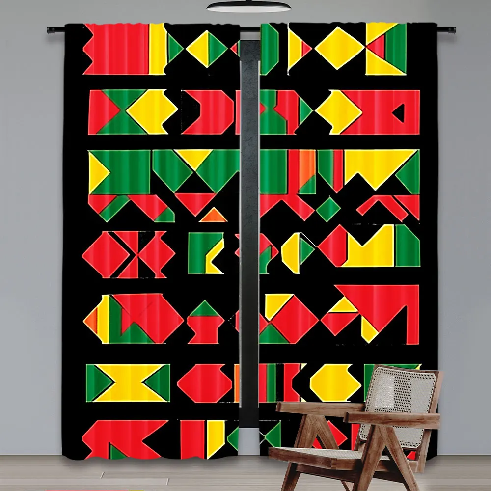 2Pcs Kente Pattern Curtain Stripes Triangles And Zigzags Uganda Zimbabwe Nigeria Graphic For Bedroom Living Room And Dining Room