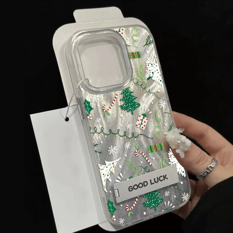 

Чехол для телефона для iPhone 17, 16, 15, 14, 13, 12, 11 XS X XR Pro Max Plus INS с лентой и принтом рождественской елки, чехол из пряжи с перьями и держателем