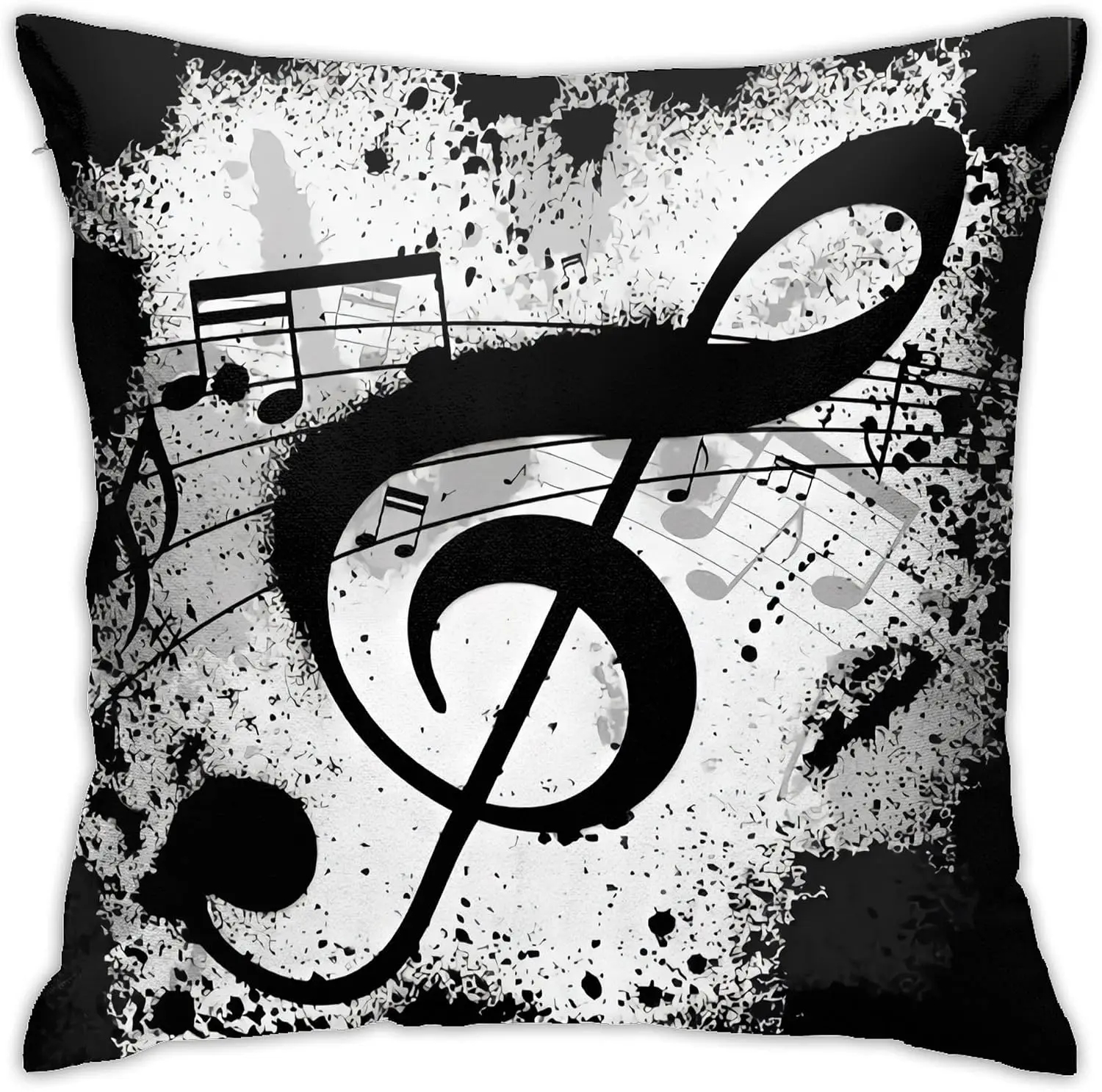 Square Ink Art Music Note Throw Pillow Cover | Decorative cushion case; home couch bed or car accent; melody signs print