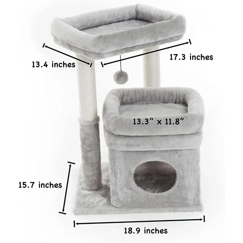 Pesofer Cat Tree, Small Cat Tower with Dangling Ball and Perch Dark Gray