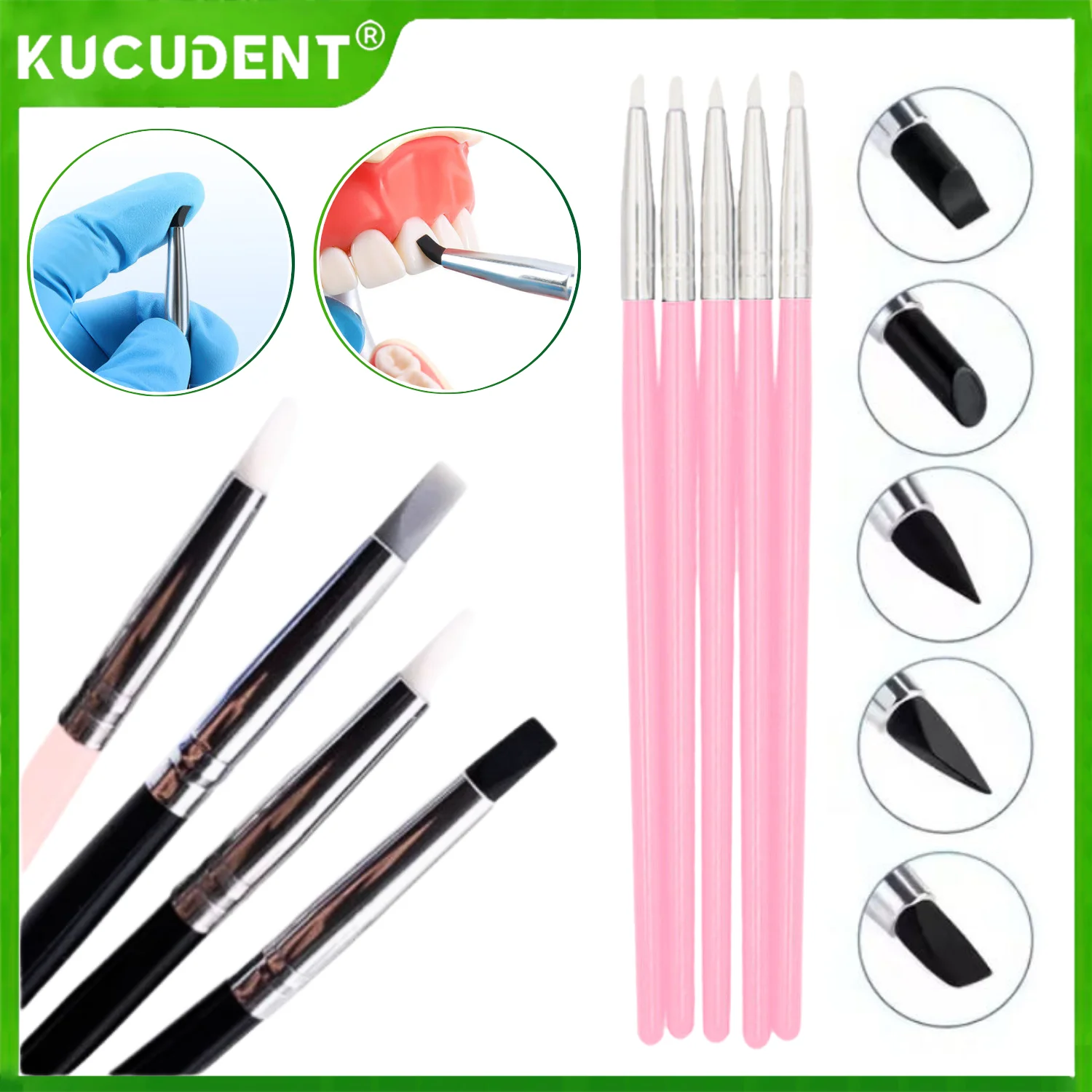 

5Pcs Dental Shaping Silicone Resin Brush Pens 5mm Head Soft for Porcelain Teeth Composite Cement Dentistry Art Brushes Tool