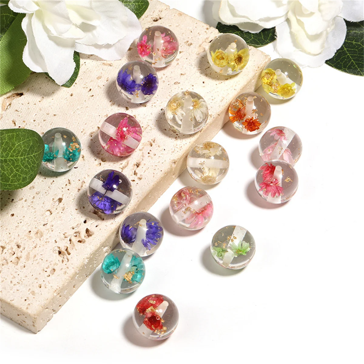 CH31 Natural dried flower resin round beads transparent beads DIY mobile phone chain keychain pen accessories beads material