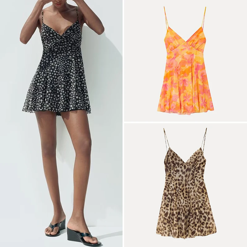 Faionable ort Printed Silk Me Dr Casual High Waist A-Line Skirt V-Ne Svel Summer New Arrival Women's Dr