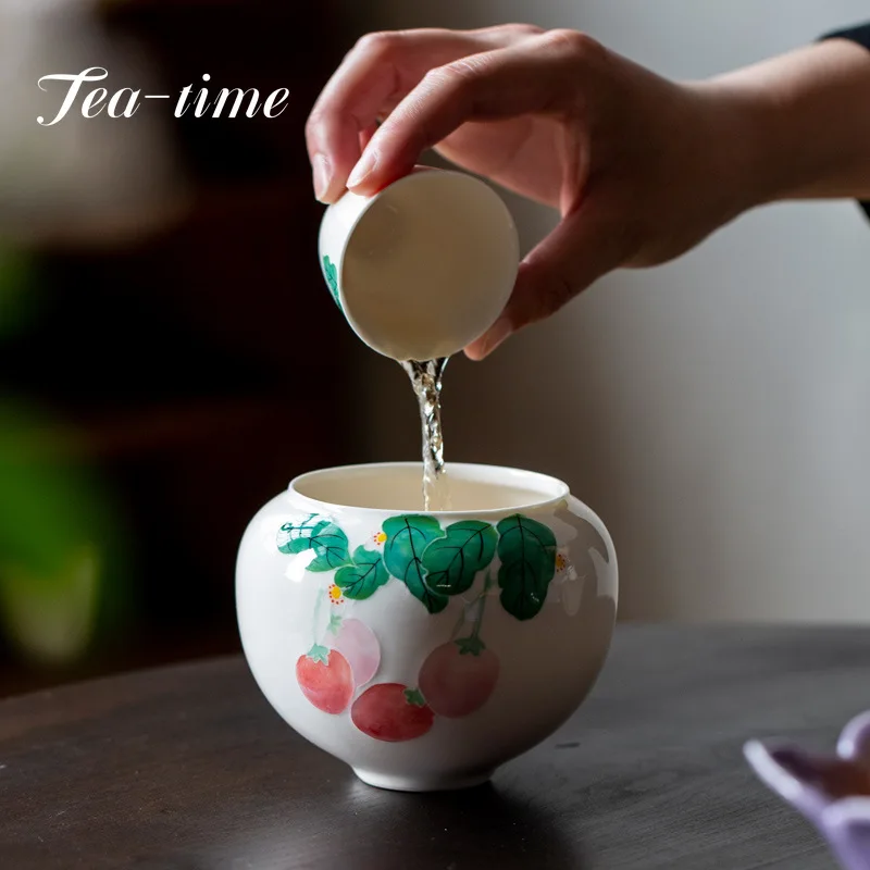 400ml Underglaze Hand-painted Strawberry Jianshui Tea Washing Bowl Tea Dust Cylinder Barrel Household Kung Fu Teaset Accessories