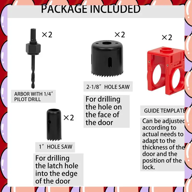 

A72Z 2 комплекта для установки дверного замка, набор кольцевых пил для дверного замка для деревянных дверей с направляющим шаблоном