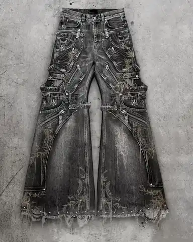 Oversized Pockets with Wide Legs Floor Mopping Y2k Mens Jeans Hip Hop Black Ripped Baggy Jeans Harajuku Gothic Pants Streetwear