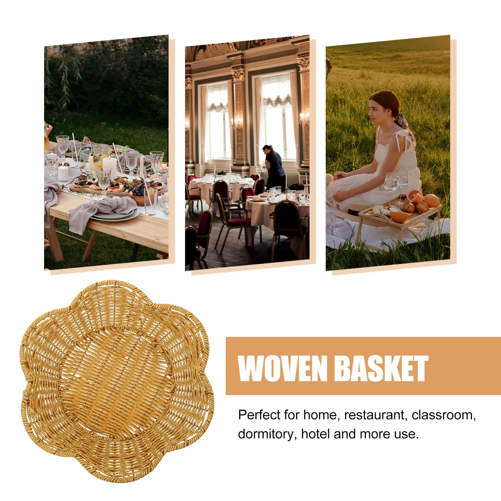 

Woven Bread Basket Snack Storage Tray Multi-Function Fruit Holder Desktop Rattan Storage Basket Household Woven Tray