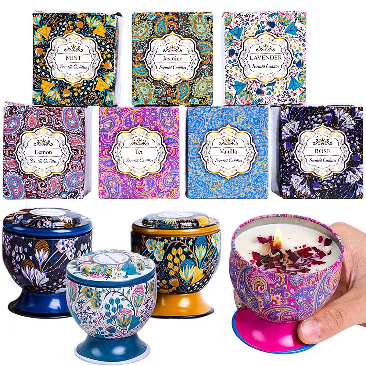 Duftkerzen im Kelch-Design, Blumen-Rosen-Lavendel-Kerzenglas, Hochzeitsgeschenke, Geburtstagsgeschenke, Blumenduftkerzen
