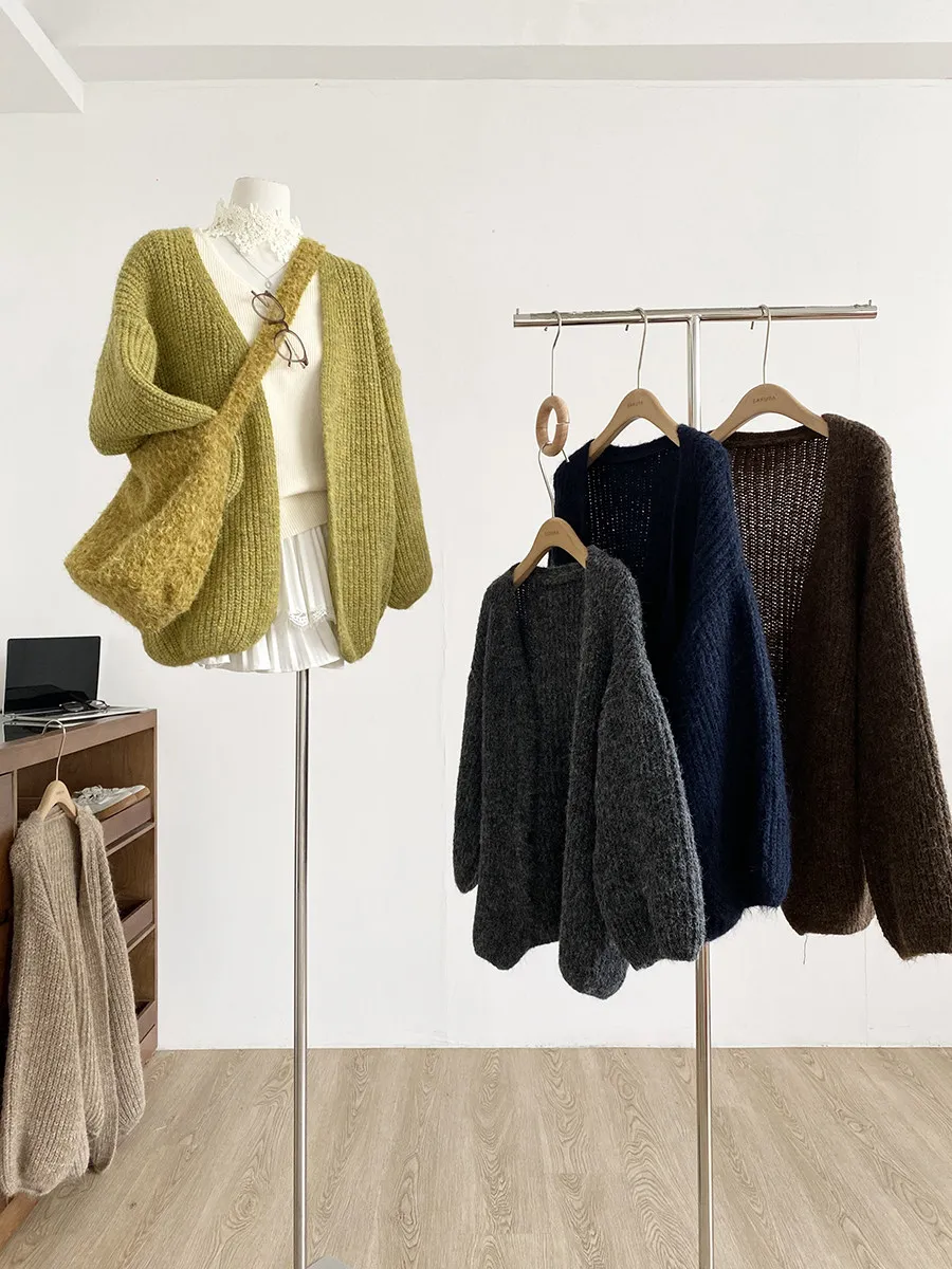 

Spring 2026 Women's Casual Loose Knitted Sweater Cardigan Lazy Style Versatile Soft Polyester Fiber Long Sleeve Warm Top