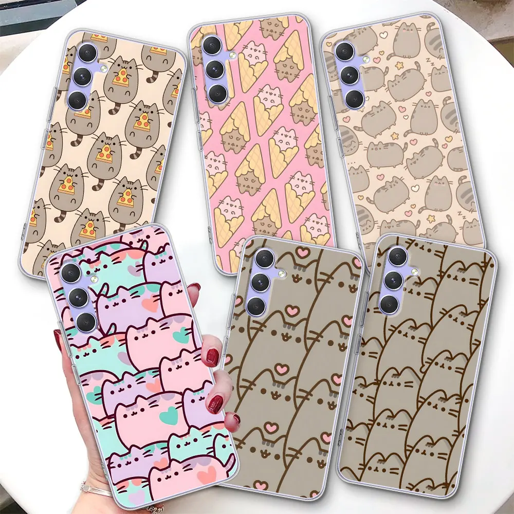 Pusheen Cat Cute Case for Samsung Galaxy A15 A12 A21s A25 A35 A53 A51 A55 A54 A14 A31 A52 A41 A71 Transparent TPU Phone Cover