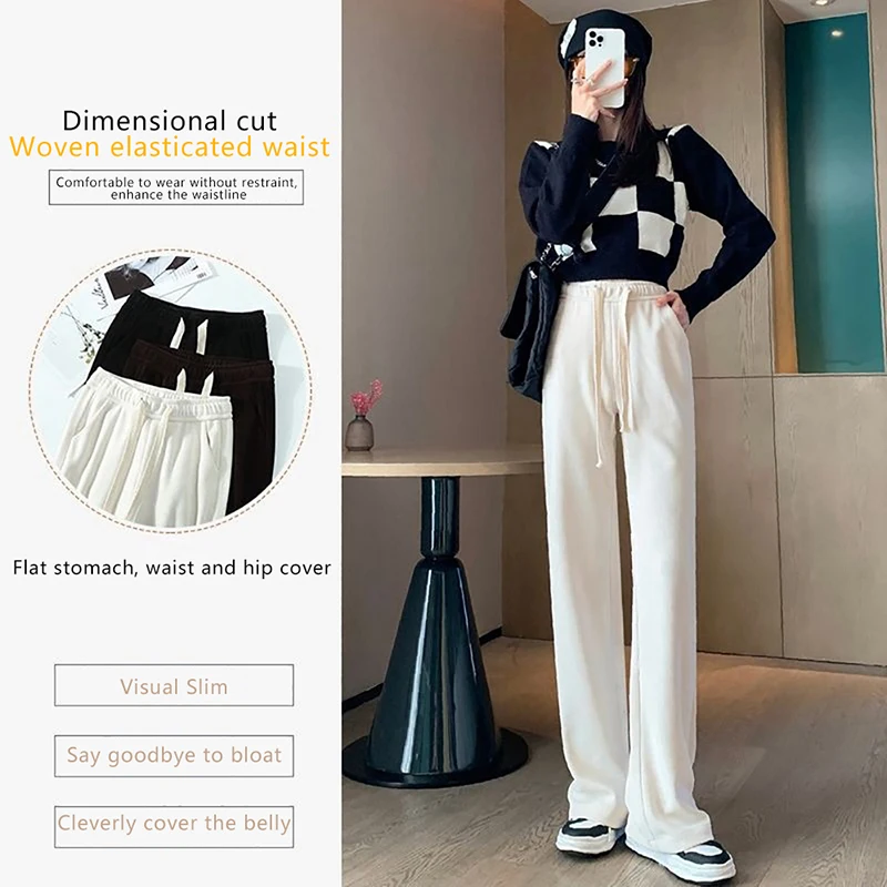 1 Stück Sommer Kordel zug lose lange Rippe Strick hose Frauen High Stretch Taille weites Bein Hose 6 Farben – Detail 7