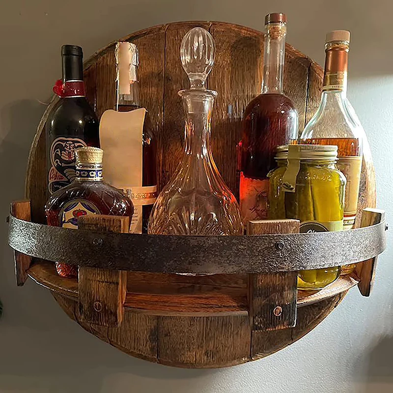 Creative Wooden Vintage Whiskey Barrel Shelf Hand Crafted Liquor Bottle Display Wine Racks Bar Shelvess Home Restaurant Decor