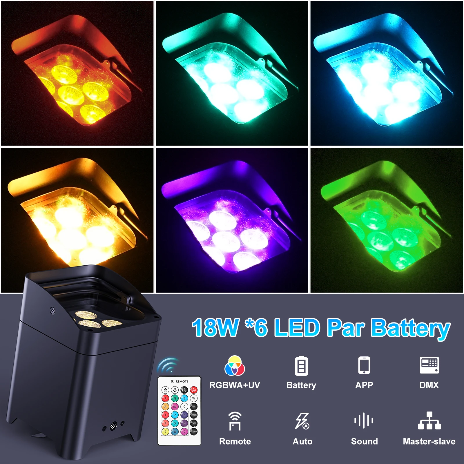 U'King 6 قطعة 6X18 واط RGBWA + UV LED أضواء الاسمية المدمج في بطارية 8800mA ومجموعة حقيبة الطيران القابلة لإعادة الشحن لحفلة عيد الميلاد DJ ديسكو بار KTV #3