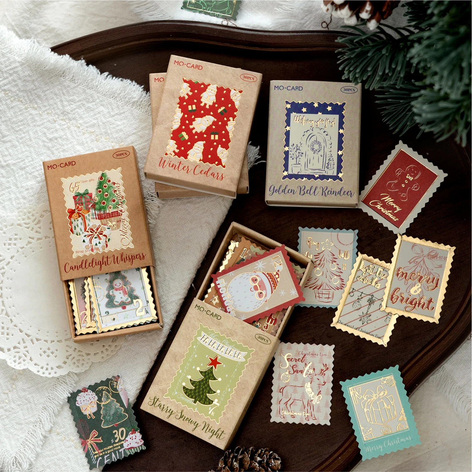 30pcs/box Merry Christmas Stickers Christmas Party Creative Adhesive DIY Hand Made Collage Junk Journal Scrapbook Supplies ﻿