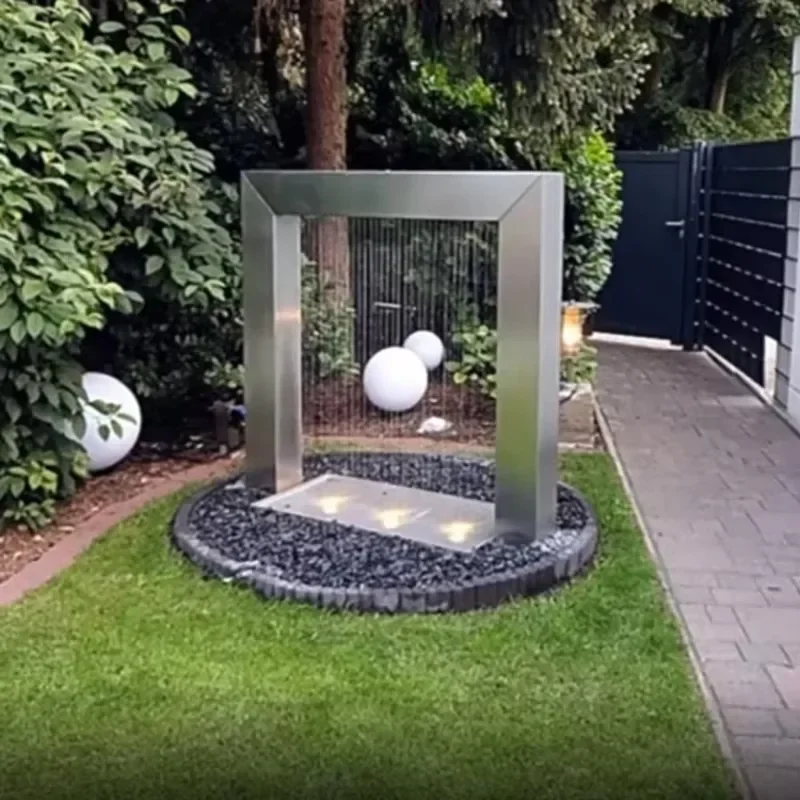 【From China】Outdoor Art Stainless Steel Abstract Waterfall Sculpture square Water Fountain Sculpture