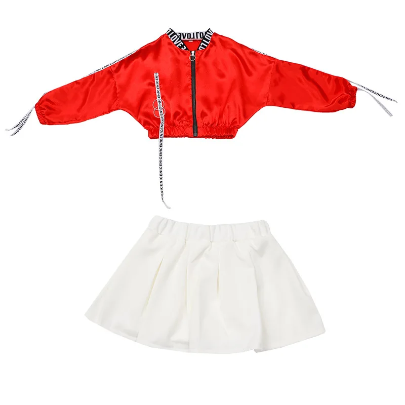 여자 K-pop 세트 레드/퍼플 크롭 탑 화이트 조깅 바지/반바지 걸 그룹 의류 키즈 재즈 댄스 의상 힙합 streetwear