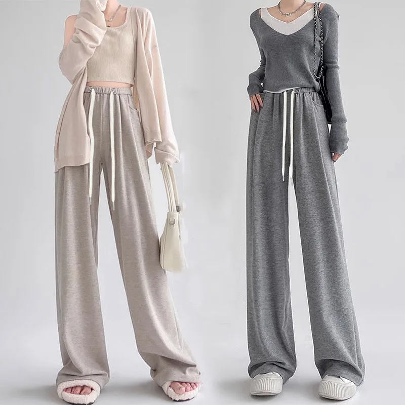 Autumn Lazy Soft Soft Takin Glutinous Rice Wide Leg Pant Y2k Tide Fashion Loose High Waist String Slim Casual Hanging Pant Women