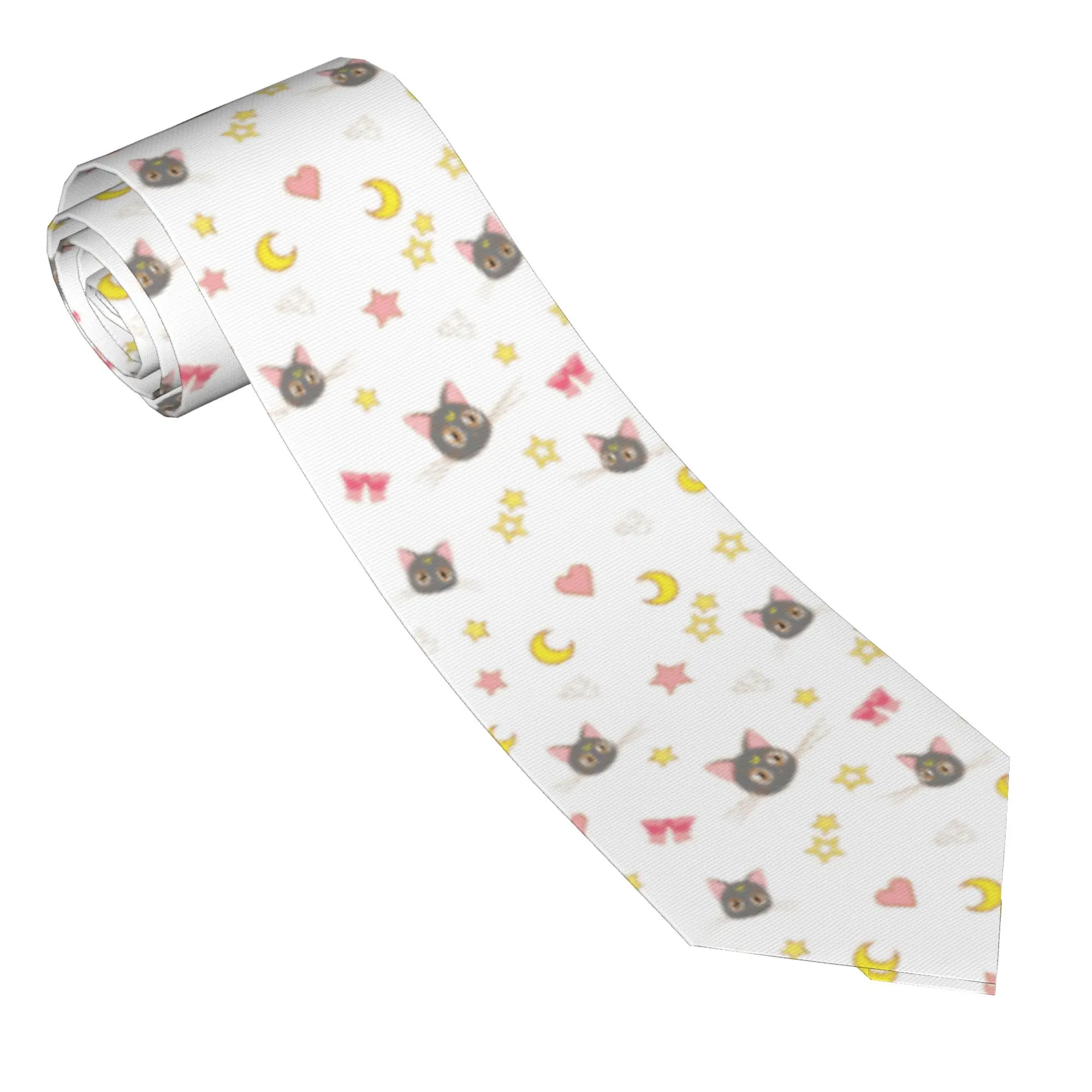 Anime Moon Cat Necktie Men Slim Polyester 8 cm Wide Neck Ties Sailor Moon Cartoon for Men Suits Accessories Cravat Cosplay Props