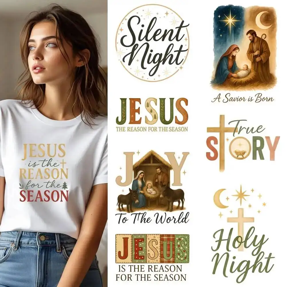 25CM Christmas Christian JOY Virgin Mary Heat Transfer Patches For Clothes DIY A-Level Washable Shirt Iron-on Thermal Sticker