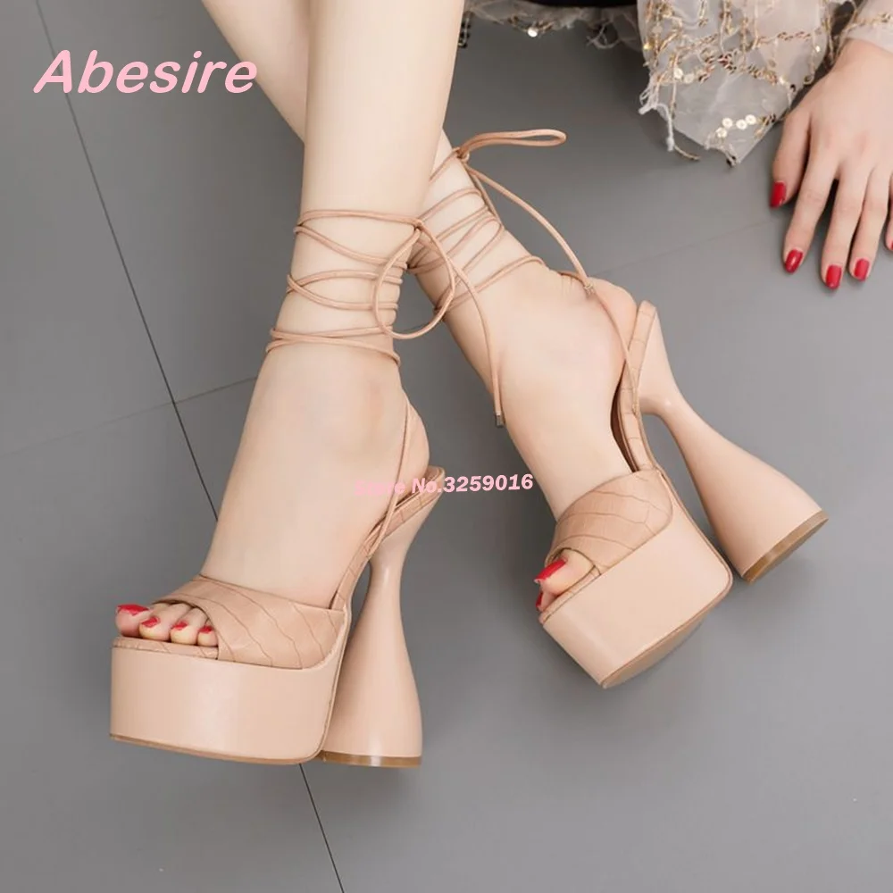 Wine Glass Sandals Cross Strappy Lace Up Women\'s Sandals Platform Open Toe Bowling Heels Solid Summer Party Shoes Strange Style