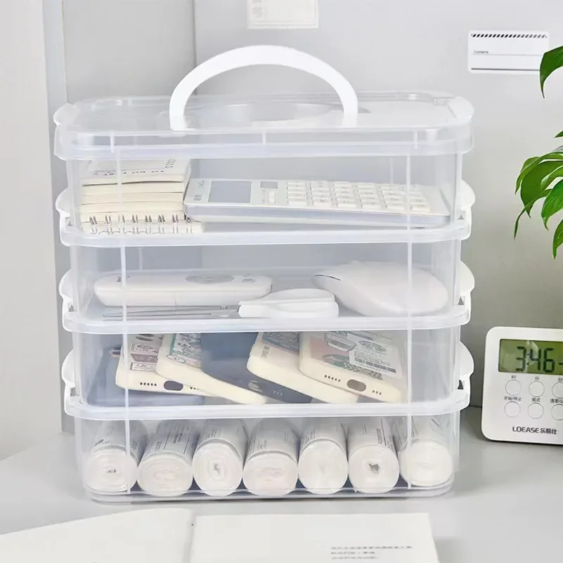 

Extra Large 4-Tier Stackable Storage Box with Lid Clear Plastic Organizer Toy Building Block Storage Box School Office Container